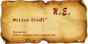 Milics Ernő névjegykártya